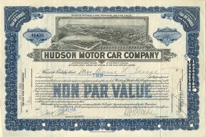 Hudson Motor Car Co. - 1926 dated Automotive Stock Certificate - Famous Car Maker